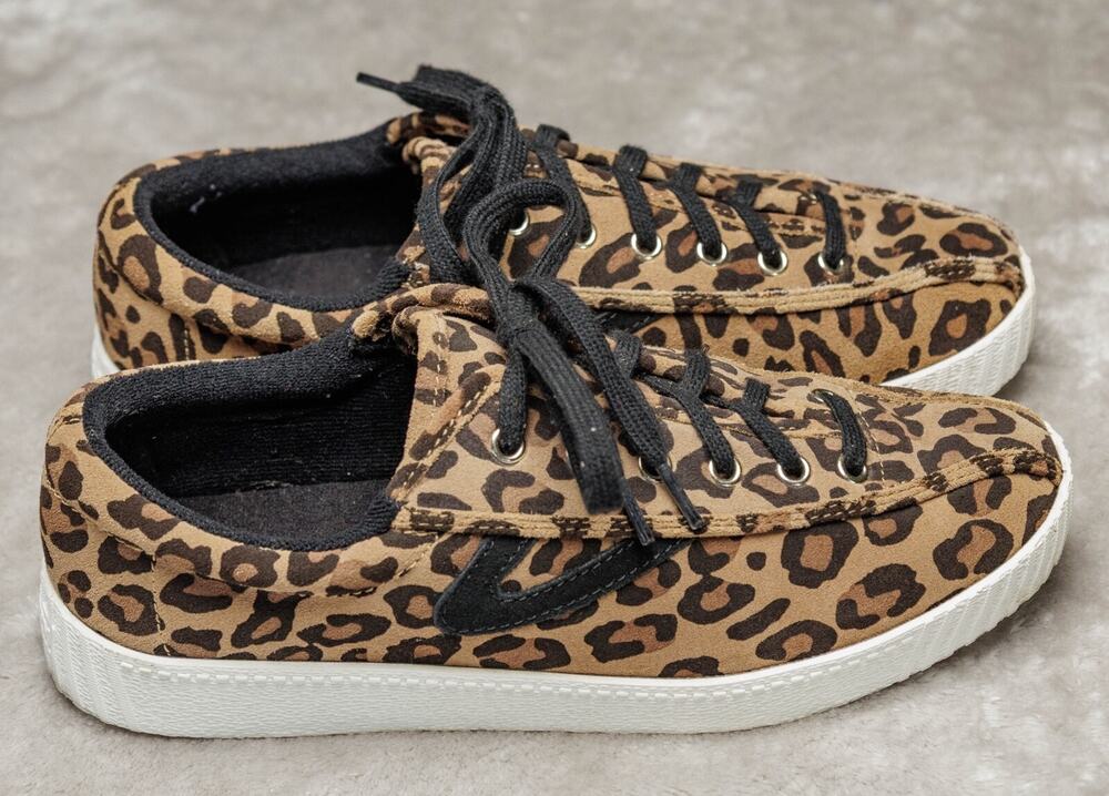 Tretorn Nylite Plus Suede Leopard Print Retro Sneakers Womens Size 7.5